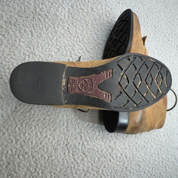 Ariat Boots Womens 8.5 Tan Ankle Leather Kiltie Western‎ Lace Up Roper Cowgirl - Picture 15 of 16